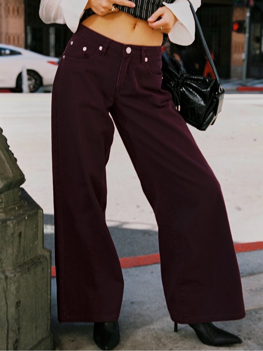 Princess Polly Wide Leg Jeans in Currant 6